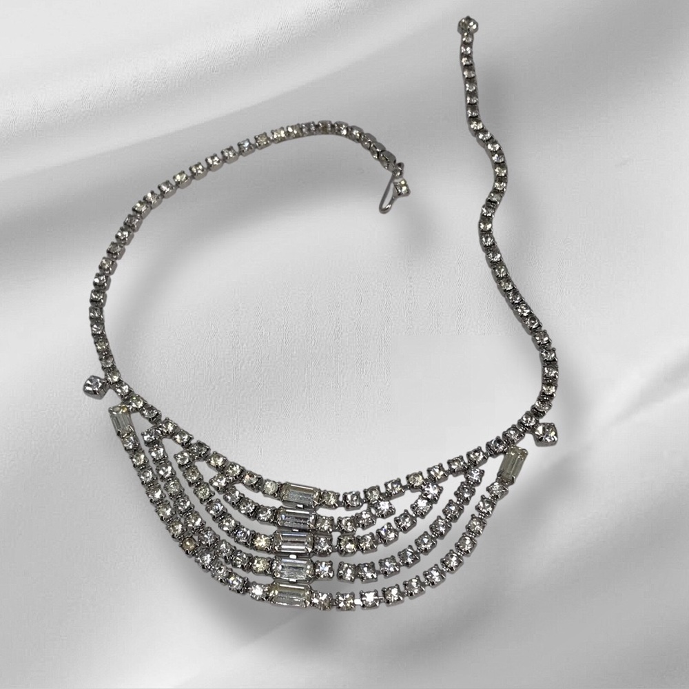 Kramer of NY Rhinestone Crystal Necklace 5 Tiered Vintage Mid-Century
